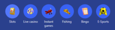 Casino quick navigation panel with category shortcuts, search field and favorites for fast browsing